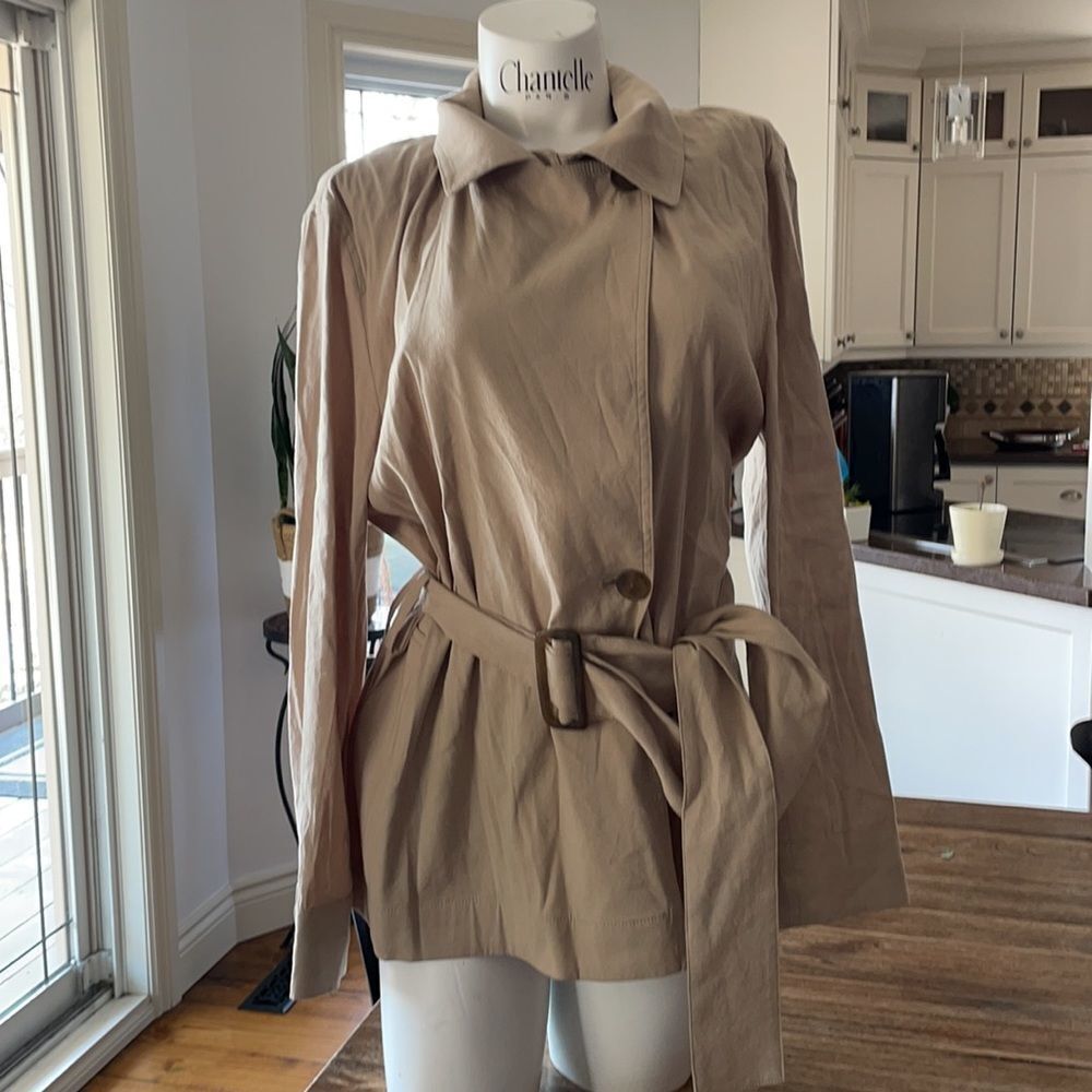 🎀SSENSE NEW Vince. Belted linen blend jacket x-large beige women’s - Picture 5 of 12